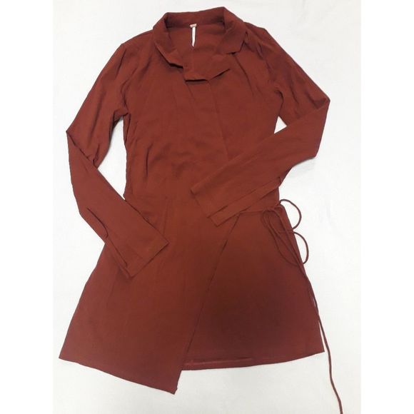 Free People Dresses & Skirts - Free people womens small mini trench dress rust bronze surplised neck wrap